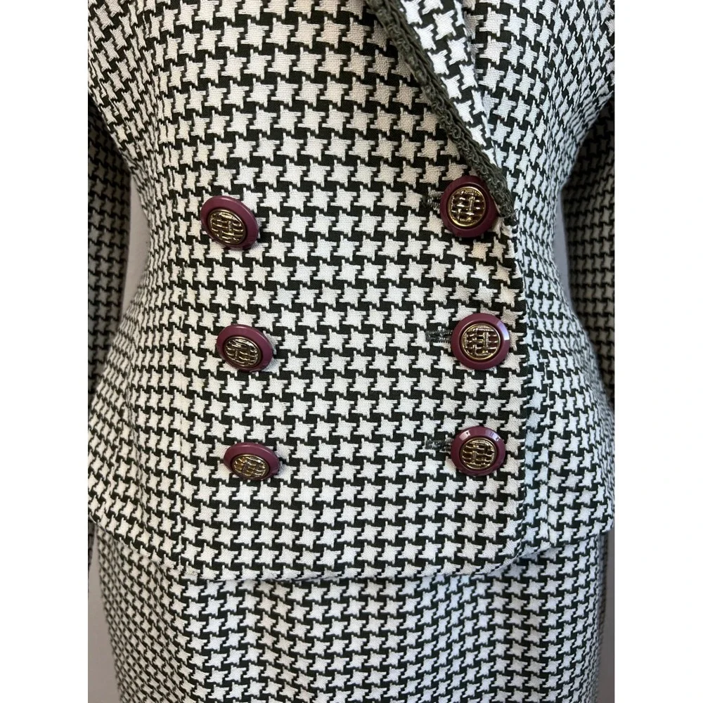 VTG 90s Rina Rossi Houndstooth Skirt Suit Sz 6 Parisian Made USA Career Academia